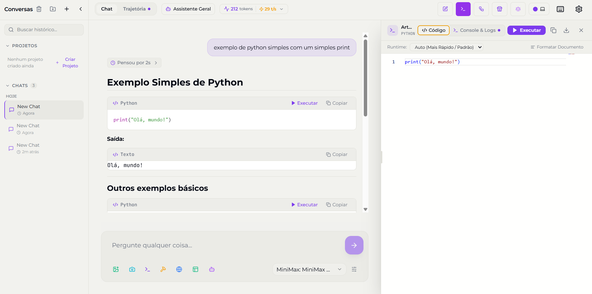 NeoChat Desktop — Execução de código Python com sandbox e console