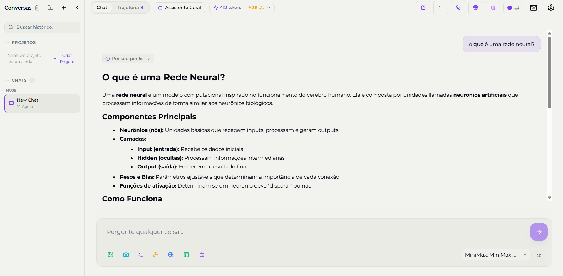 NeoChat Desktop — Interface principal com resposta de IA