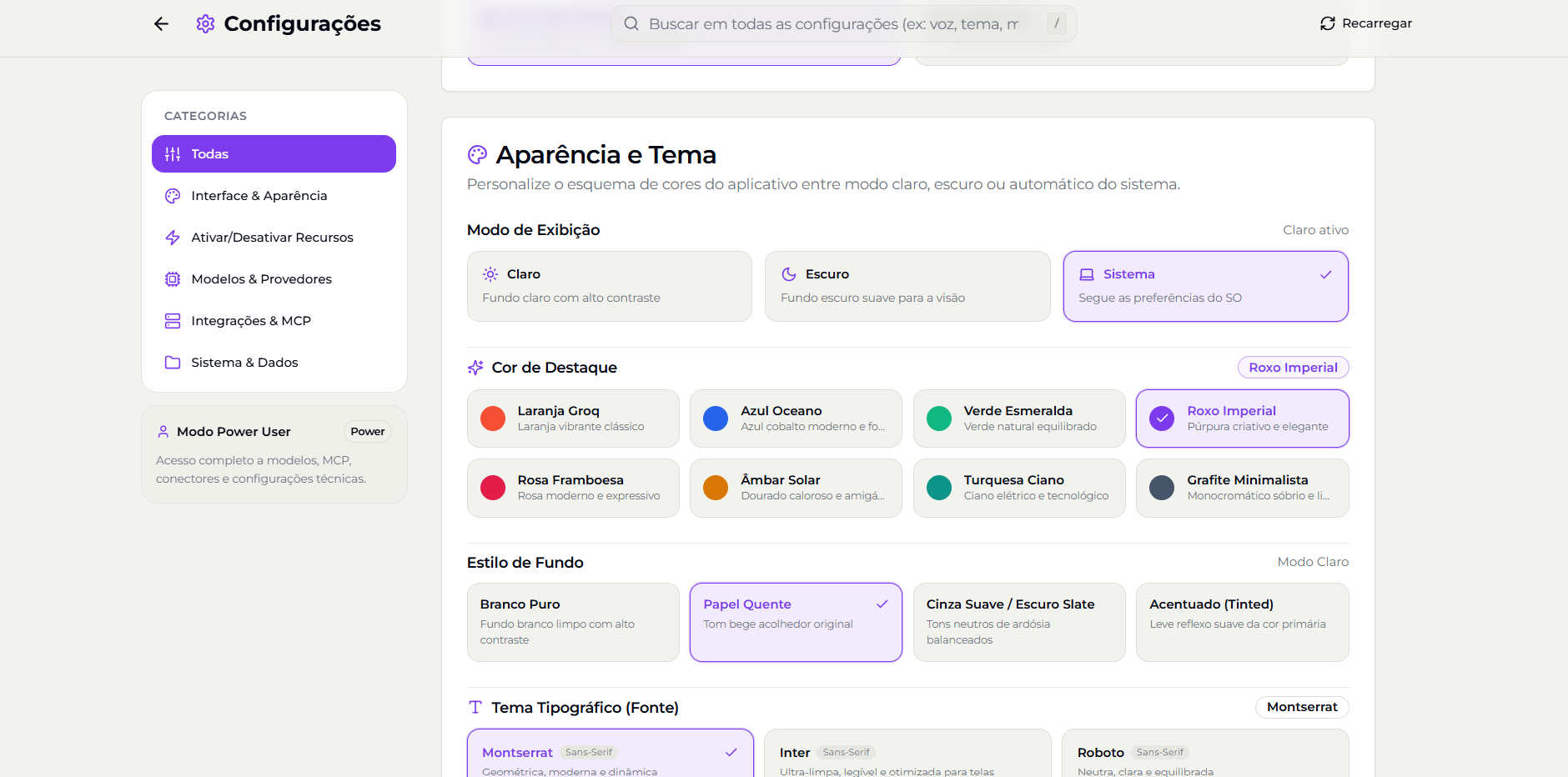 Temas e Cores
