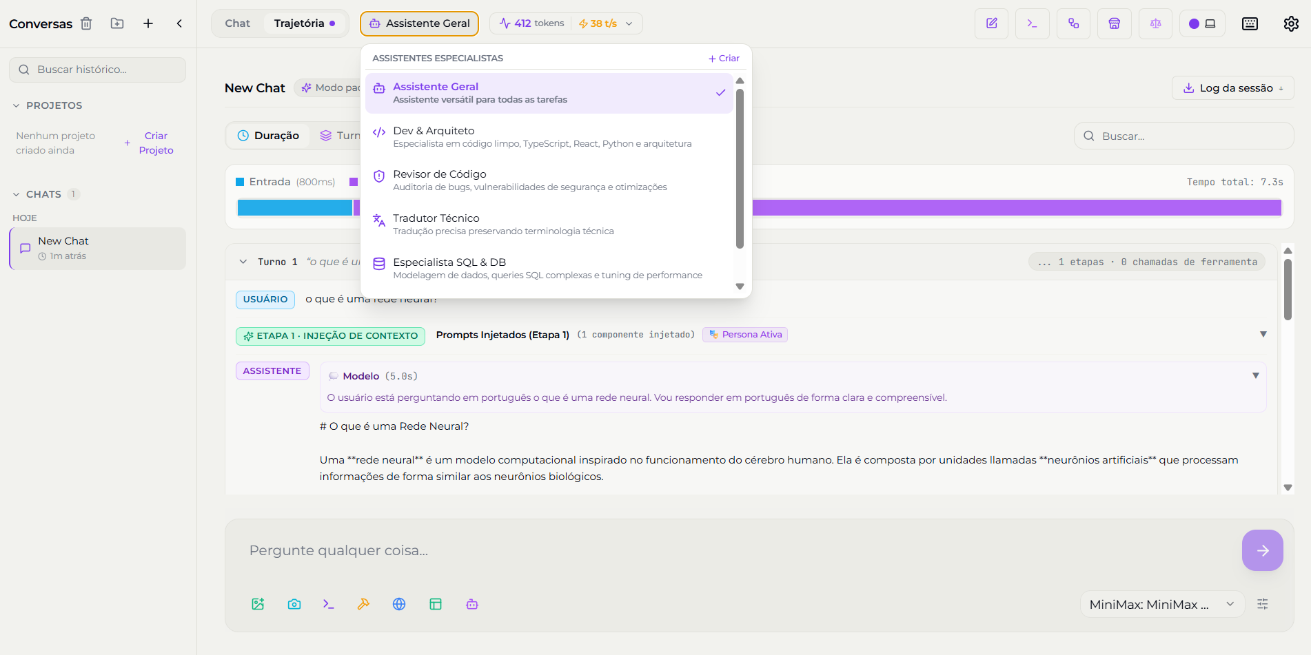 NeoChat Desktop — Modo Power User com Trajetória, Personas e Debug